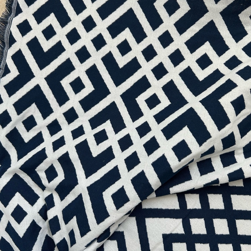 Thibaut Lattice Geometric Navy and White Fabric (3 yards)